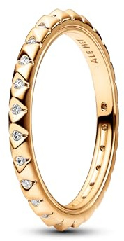 PANDORA ME Anillo con tachonado de pirámides chapado en oro de 14 quilates con circonitas cúbicas transparentes, talla 60