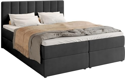 BROMARKT Boxspringbett mit Bonell Matratze Härtegrad H3 160x200cm Polsterbett mit Bettkasten Doppelbett mit Topper gepolsterte Kopfstütze Bett für Schlafzimmer Denver Dunkelgrau