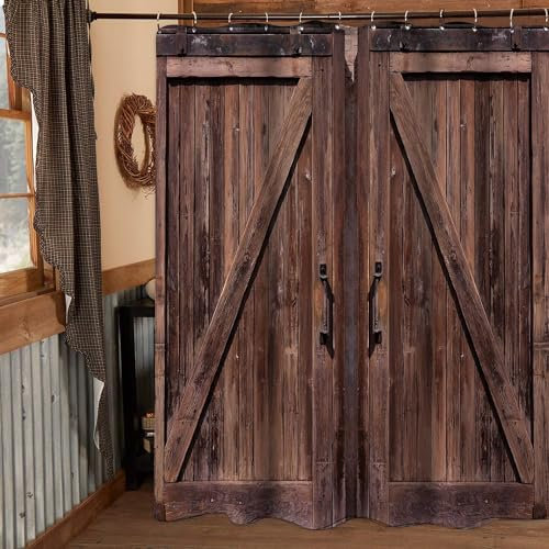 Duschvorhang 180x180 Planche de Bois Vintage Duschvorhänge Ferme de Campagne Anti Schimmel Waschbar Polyester Textil Shower Curtains für Badezimmer Badewanne mit 12 Haken, Z633