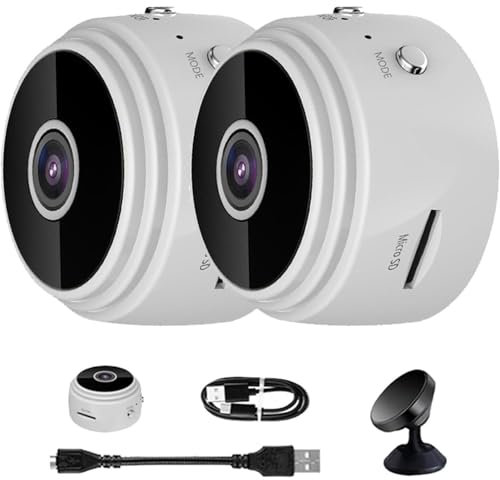 Mini telecamera di sicurezza magnetica, telecamere spia senza fili e nascoste, Mini 1080p HD telecamera di sicurezza magnetica senza fili, idoneità per la casa in/outdoor (2pcs Bianco)