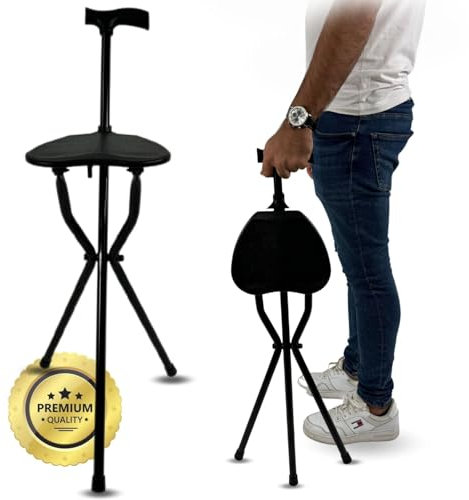 OrtoPrime Bastón para Mayores con Asiento Plegable Bastón Silla Plegable - Bastones para Caminar Mujer Y Hombre Bastón con Asiento Plegable PORTÁTIL 3 Patas Bastón Anciano Silla Bastón ORTOPÉDICO