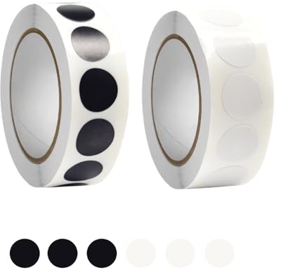 Votvlog 2000 Autocollants Ronds Noirs+Blanc, 2 Tomes 1,3 cm de Diamètre, Pastilles Adhésives étanches étiquettes D'inventaire en Rouleau pour Bureau, Vente au Détail, Maison, Salle de Classe, Entrepôt