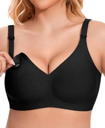 QooNoo Still BH Ohne Bügel Schwangerschafts Still-BH BH Damen BHS Große Brüste BHS Schlaf Gepolstert (Schwarz,XXL)