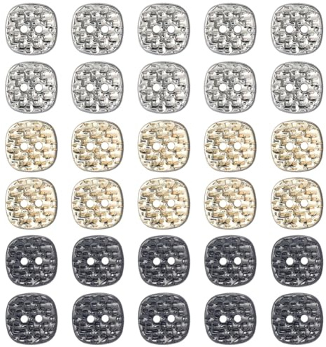 GORGECRAFT 30 Botones de Metal de 3 Colores con 2 Agujeros Pequeños Botones Cuadrados de Aleación de 1cm de Repuesto para Blusa Vestido Camisa Puños Cuello Ropa Adornos Manualidades de Costura.