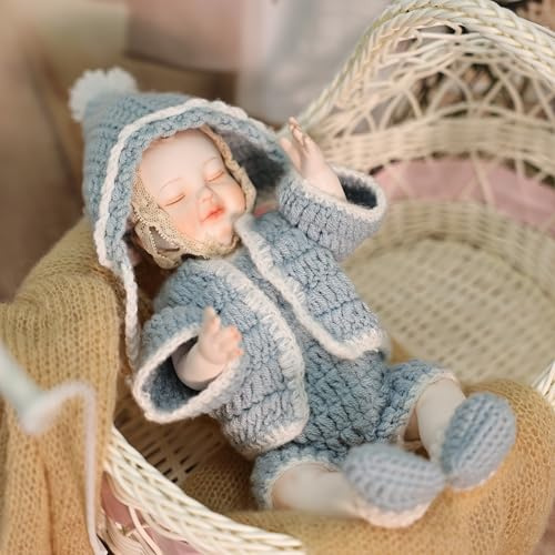 Cloveray 12-Inch Hand-Painted Porcelain Doll, Mystical Ceramic Doll with Three Faces, Cute Cure Comfort Doll for Room Decor, Birthday Gifts, Collectible (Blue)