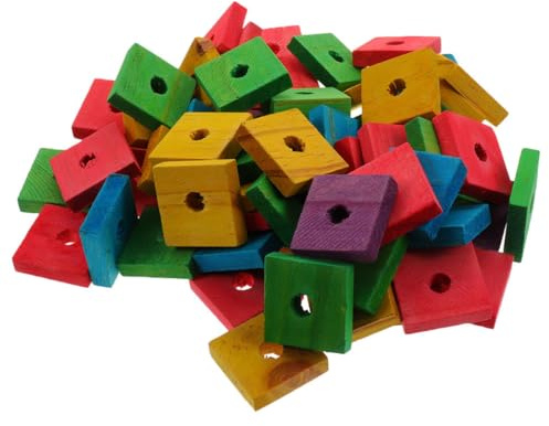 SEWACC 50pcs Parrot Wooden Chewing, 3x3cm Natural Wood Chips for Bird Beak Grinding, Sturdy Pet Suitable for Large Parrots and Parakeets