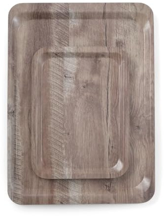 HENDI Serviertablett, AmberBox, Schock- und bruchfest, flachem Rand, Gastro Tablett, Tablett, 370x530mm, Melamin, Holz dunkel