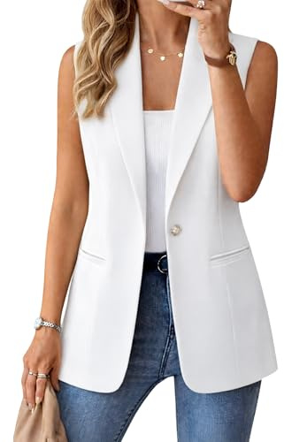 Kedera Womens Vest Dressy Casual V-Neck Button-Down Lined Suit Jacket Waistcoat Versatile Vests White