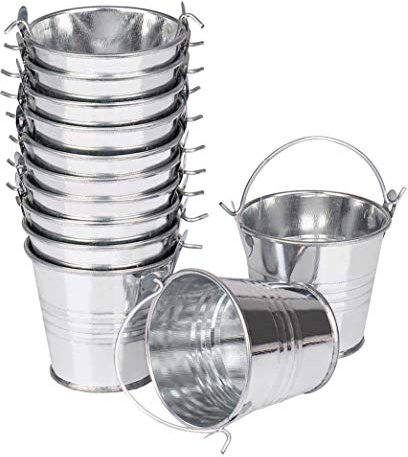 Mini Eimer Silber Gastgeschenk Hochzeit Party Taufe Süßigkeiten Bonbons Tischdeko Bonboniere Mit Tragegriff, 12Pack / 2 Zoll Höhe für Votivkerzen, Schmuckstücke, Mini Blumentopf Garten Container