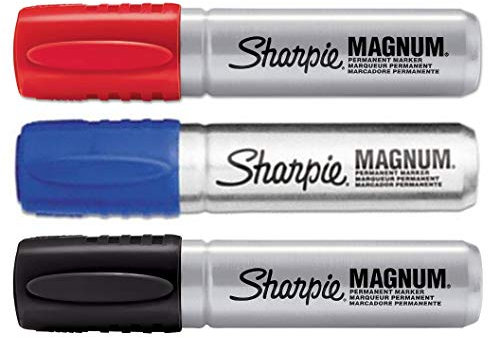 Sharpie Magnum - Blue + Black + Red - 3-Color Bundle - Magnum Oversized Permanent Markers - Chisel Tip