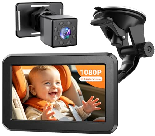 Itomoro Cámara de Asiento Trasero para bebé con función de visión Nocturna HD, Pantalla de Espejo de Coche, Soporte de Ventosa Reutilizable, Amplia visión, Encendedor de Cigarrillos de 12 V, observa
