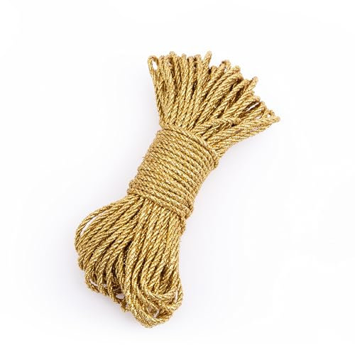 Shelver 3mm Gold Rope, Decorative Metallic Cord, Shiny Twisted Cord, 15 Metres