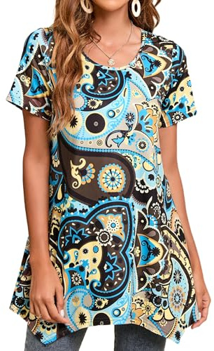 Enmain Camiseta Manga Corta Mujer Blusa Elegante Y Cómoda Tallas Grandes Tunica Vestido Tipo Cuello Redondo Bluson De Vestir Dobladillo Desigual,Azul,XXL