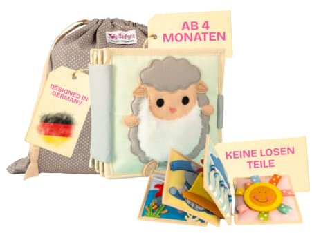Jolly Designs® Mini Quiet Book Moutons Heureux – Jouet Montessori dès 4 Mois – Livre sensoriel & Livre Tissu pour bébé – Busy Book Fait Main en Feutrine – Jouet éducatif & de Voyage
