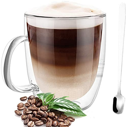R&SB 350ml Double Walled Glass Coffee Mug, Cappuccino Latte Macchiato Tea Milk Glass Cups Heat Resistant Cup (Handle)