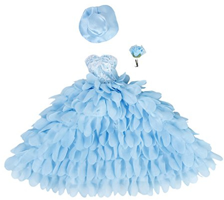 Élégante robe de mariée bleue pour poupées de 30,5 cm avec chapeau et fleur