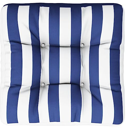 Coussin de palette rayures bleues et blanches 60x60x12 cm tissu