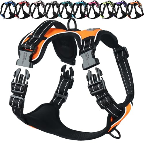VIVAGLORY Dog Harness Easewalk No Pull Dog Harness with Handle Front Clip & Back Clip for Training Walking Lifting, No Pull Adjustable Easy On Padded Comfortable for Pet, XS, Orange - Plain