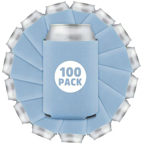 100 Pcs Bulk Quality Collapsible Can Coolers - Perfect For Sublimation Printing, HTV, Screen Printing or DIY Crafts (Placid Blue)