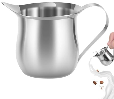 Piccola brocca per latte in ceramica, brocca per latte, brocca per latte in acciaio inox, brocca per caffè espresso a vapore con penna decorativa, brocca per latte, cappuccino, latte, brocca a vapore