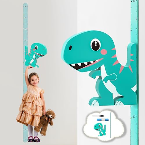 PRITOK Baby Messlatte Höhe Diagramm: 3D Beweglicher Dinosaurier Höhenmesser mit Whiteboard-Stift und Maßband, Messleiste Höhenmesser Messlatte Aufrollbare Dekoration für Baby Kleinkinderzimmer