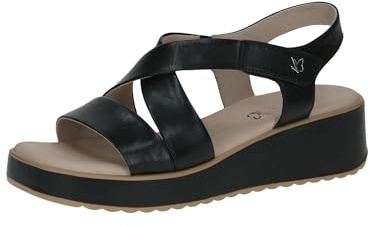 CAPRICE Sandali con zeppa da donna in pelle Zeppa, Nero (Black Nappa), 39 EU