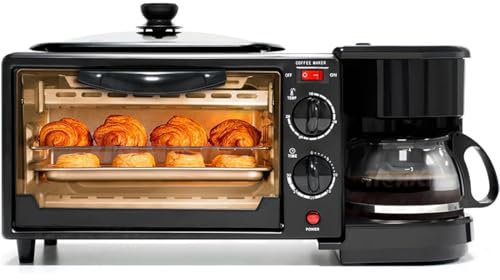 Machine à Petit-déjeuner 3 en 1, Four à Pizza 9L, Machine à café, appareils de Cuisine multifonctionnels, Petits appareils antiadhésifs, pour cuisinettes d'appartements, Fabrication de sandwichs