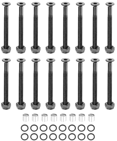 PATIKIL Kit de Quincaillerie pour Skateboard, Comprend 16Pcs Vis de Montage de Bureau de 2-1/16, 16Pcs Écrous d'Essieu, 8Pcs Entretoises, 16Pcs Rondelles pour Roue de Skateboard, Noir