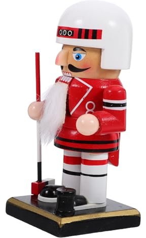 Ciieeo Christmas Nutcracker Hockey Nutcracker Figures Christmas Desktop Tabletop Decor Xmas Ice Hockey Player Decorations Wooden Red