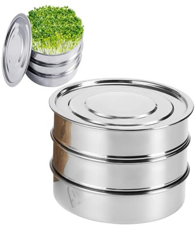 Générique Kit De Germination des Graines en Acier Inoxydable Plateaux De Gerting Empilables Kit De Sprouter Kit De Croissance Kit De Culture Haricots Verts Bac A Semis 6,2 x 8,5 Pouces