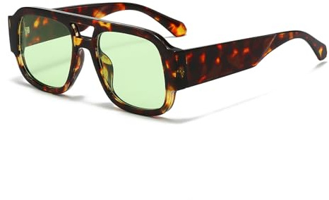YAMEIZE Stile Retrò Doppio Ponte Pilot Occhiali da sole - per Donna Uomo 70s Rettangolo Occhiali da Sole Guida All'aperto