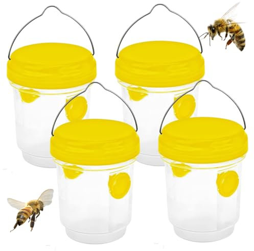 Fruktflugfälla, utomhus hängande 4 delar getingfällor, plast fluga fälla med dubbla inloppstunnlar, bålgethållare flaska för vas