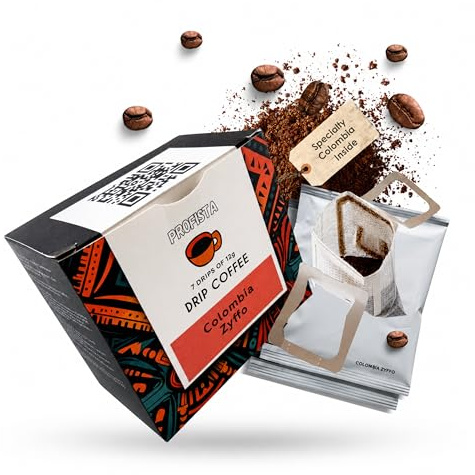 PROFISTA Bryggkaffepåse med kaffe, Colombia Zyffo, Bryggkaffepåsar - Presentbox som kaffeset-Kaffe till vardags, kaffepresent till pappa-Kaffeset för camping,100% Arabica malet kaffe, 7x12g (Colombia)