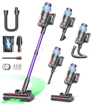 Cordless Vacuum Cleaner 65min/600W/50KPA, Powerful Stick Vacuum Cleaners for Home with Auto Mode Touchscreen, Self-Standing, Wall Mount, 1M Hose, Aromatherapy Vacuum for Carpets/Car/Stair/Pet Hair