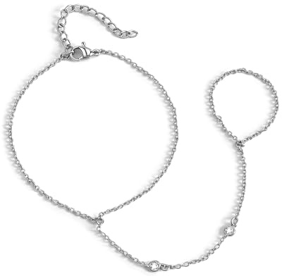 RMMD Hand Chain - Silver Bracelet for Women Hand Chain Bracelet with Ring Zircon Bracelets Silver Jewellery Birthday Christmas Gifts for Women Mom Wife Girls Sister