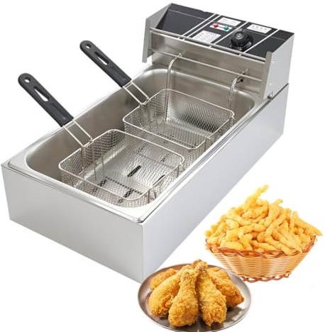 AIZYR Elektrisk FritöS Med Enkel Tank, FritöS I Rostfritt StåL Med Korg Temperaturkontroll FöR BäNkskiva Med OljefritöS FöR Hemmarestaurang