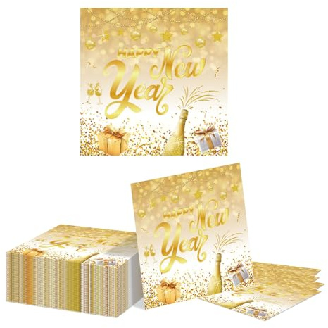 Kotkiddy 40 Pezzi Tovaglioli di Capodanno 33x33 cm Oro Fuochi d'Artificio Tovaglioli per Festa Decorazione Tavolo per Il Cambio dell'Anno Decorazione per Il Nuovo Anno “B