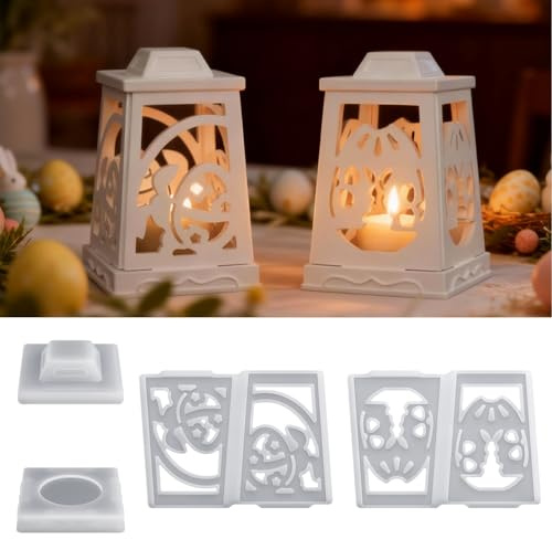 Moule en silicone pour lanterne de Pâques - Moules en silicone - Bougeoir de Pâques - Bougeoir en plâtre pour verser des lanternes - Moule en silicone - Œufs de Pâques - Bougeoir pour décoration de