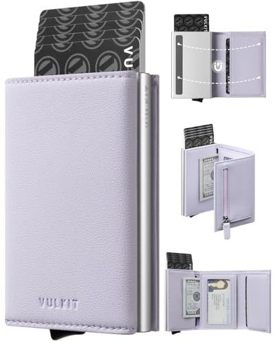 VULKIT Pop up Wallet Minimalist Cash Wallets RFID Blocking Leather Smart Credit Card Holder with Magnetic Closure for Women (Lavender)