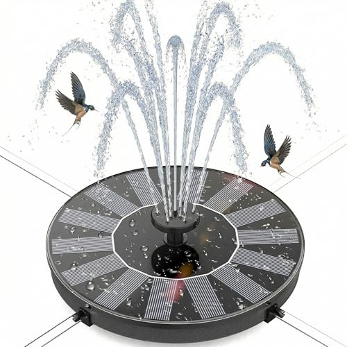 Solar Springbrunnen für Außen, Solarbrunnen für Draussen mit 4 Stützstangen, Wasserpumpe Solar Schwimmender Fontäne Pumpe mit 6 Fontänenstile für Garten, Vogel-Bad, Teich, Fisch-Behälter Schwimmbecken