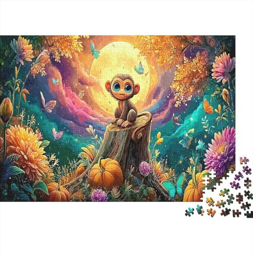Juego Educativo Monitos mágicos, Rompecabezas de cartón Reciclado con diseño de Monos mágicos, Luna, Calabazas y Flores, para Adultos, Ideal para Decorar Paredes y Regalar. 52 x 38 cm (1000 Piezas).