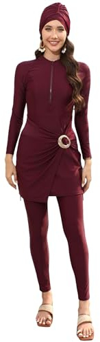 Maillots de Bain islamiques pour Femmes : Burkini à Manches Longues, 3 pièces, Hijab noué sur Le Devant, Maillot de Bain pudique Couvrant entièrement, Rashguard - Maillot de Bain Islamique