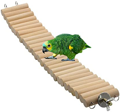 Litewoo Bird Ladder Bridge Swing Toy Natural Wood Stand Platform for Small Birds Parrots Parakeets Conures Cockatiels Canary Lovebirds Hamster Rat (Burlywood)