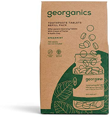 Georganics - Tabletas de Pasta Dental Orgánica - Tabletas de Limpieza Efervescentes Naturales con Arcilla de Caolín - Vegano y Cruelty Free, sin Flúor et SLS - Menta Verde - 720 Tabletas