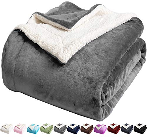 LBRO2M Sherpa Fleece Bed Blanket King Size Super Soft Fuzzy Plush Warm Cozy Fluffy Microfiber Couch Throw Velvet Double Reversible Luxurious Blankets,Grey