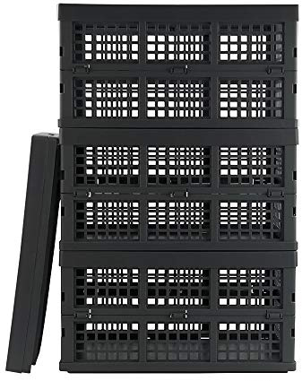 Zerdyne Set of 3 Plastic Collapsible Storage Crates, 30 L Stacking Foldable Storage Basket, Gray