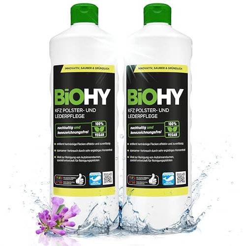 BiOHY Nettoyant cuir et habitacle de la voiture (2 x 1l Bouteille) | entretien de l'intérieur de la voiture | shampoing nettoyant | odeur agréable | Détachant pour sièges d'auto (KFZ Polster)