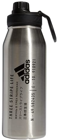 adidas 1 Liter (32 oz) Metal Water Bottle, Hot/Cold Double-Walled Insulated 18/8 Stainless Steel, Stainless Steel/Black, 32 Ounces