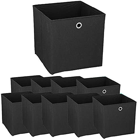Murago 10er Set Faltboxen ca. 30x30x30 cm Schwarz Aufbewahrungsbox faltbar Körbe Einschub Korb Boxen Stoff Würfel Regalkorb Büro Klappbox