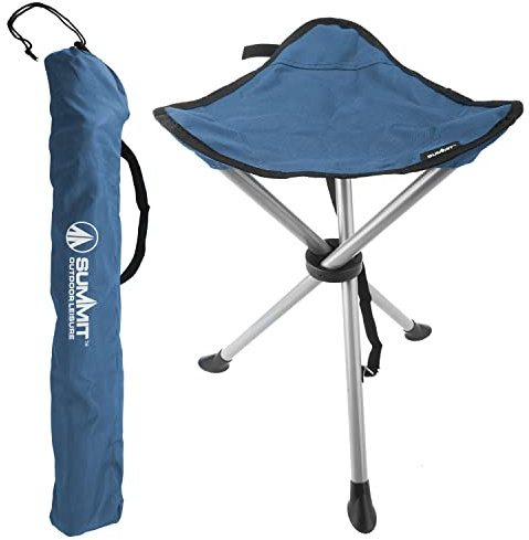 VFM e-Store - Indigo Blue Camping Stool - Small Folding Tripod Stool, Foldable Chair for Adults By Summit Outdoor Leisure - Lightweight, Compact Design Perfect for Hiking, Fishing, and Camping